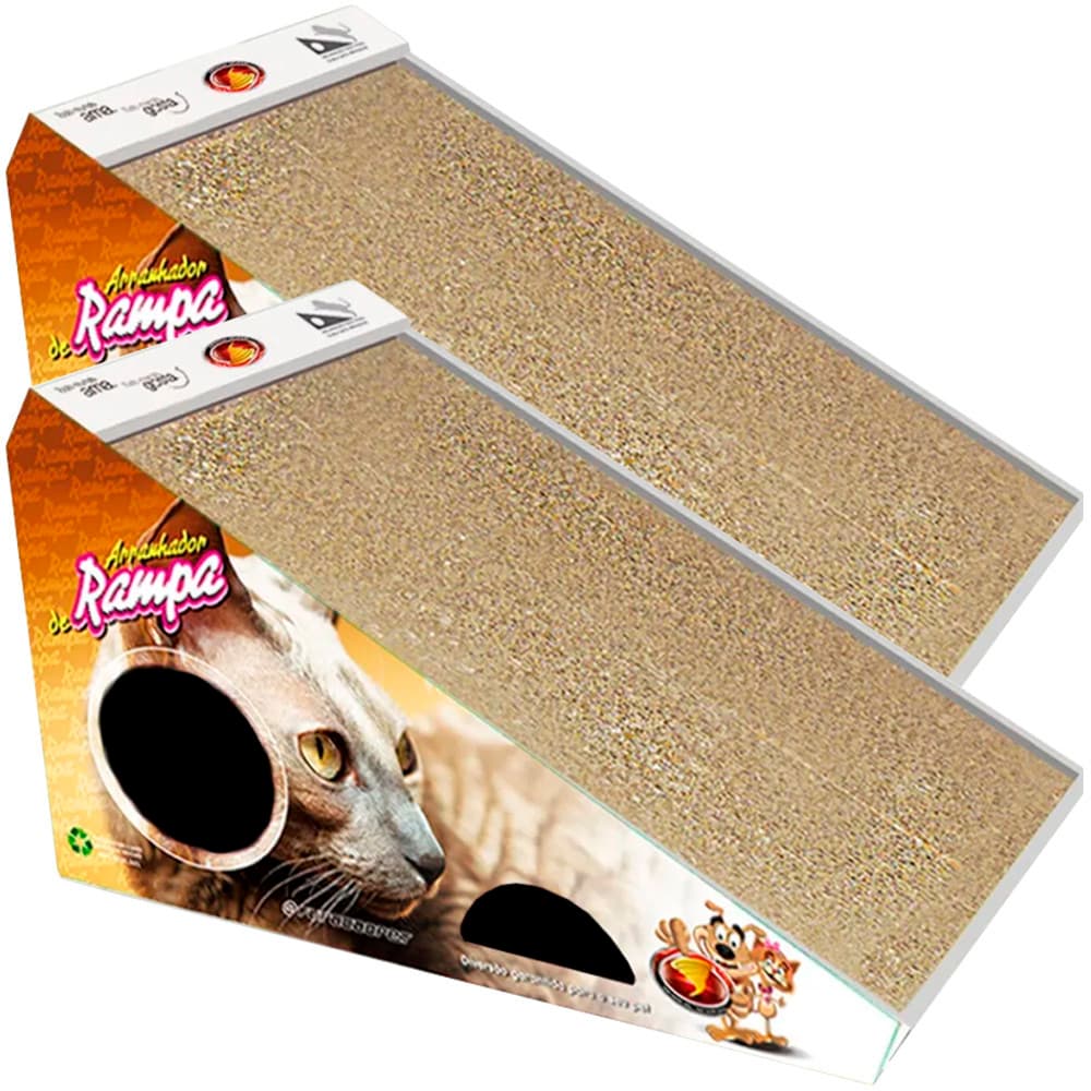 Kit 2 Arranhadores Antiestresse Gato Rampa C/ 2 Bolinhas Interativo Brinquedo Papelão Furacão Pet