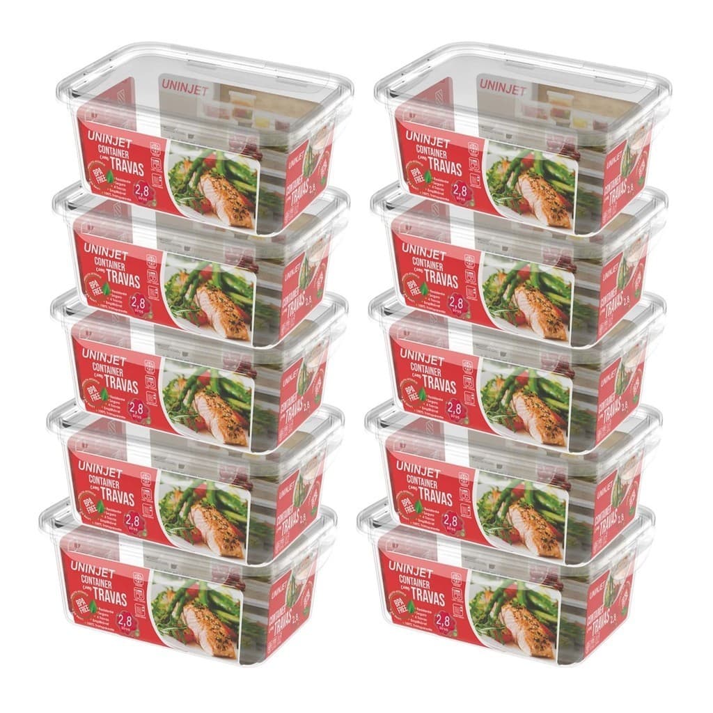 Kit 10 Pote De Plástico Container Com 4 Travas Resistente Design Moderno Prático 2800ml
