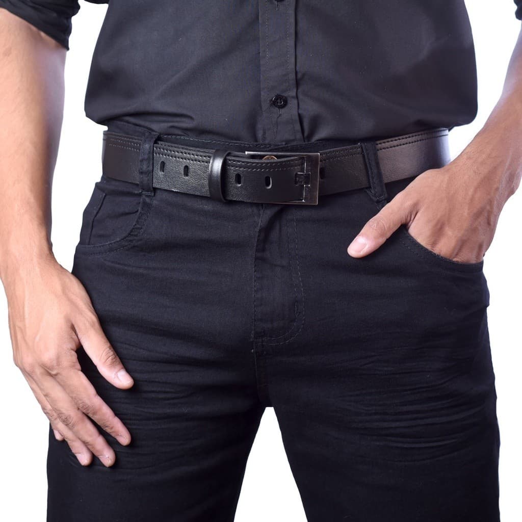 Cinto em Couro Masculino Social Com Fivela De Metal, Regulável, Preto e Café.