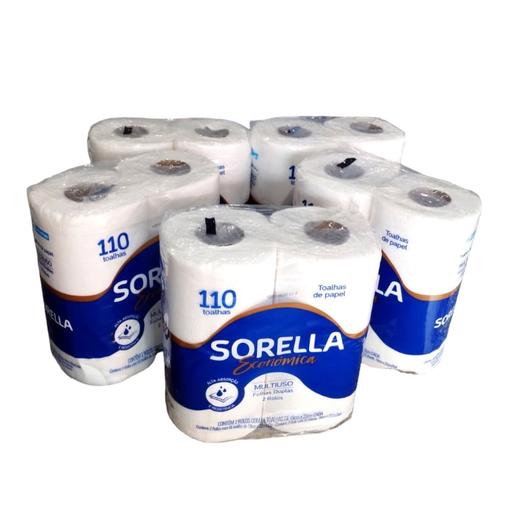 Papel toalha branco p/ cozinha 19cm x 22cm pacote c/ 2 rolos Sorella Resistência e Durabilidade