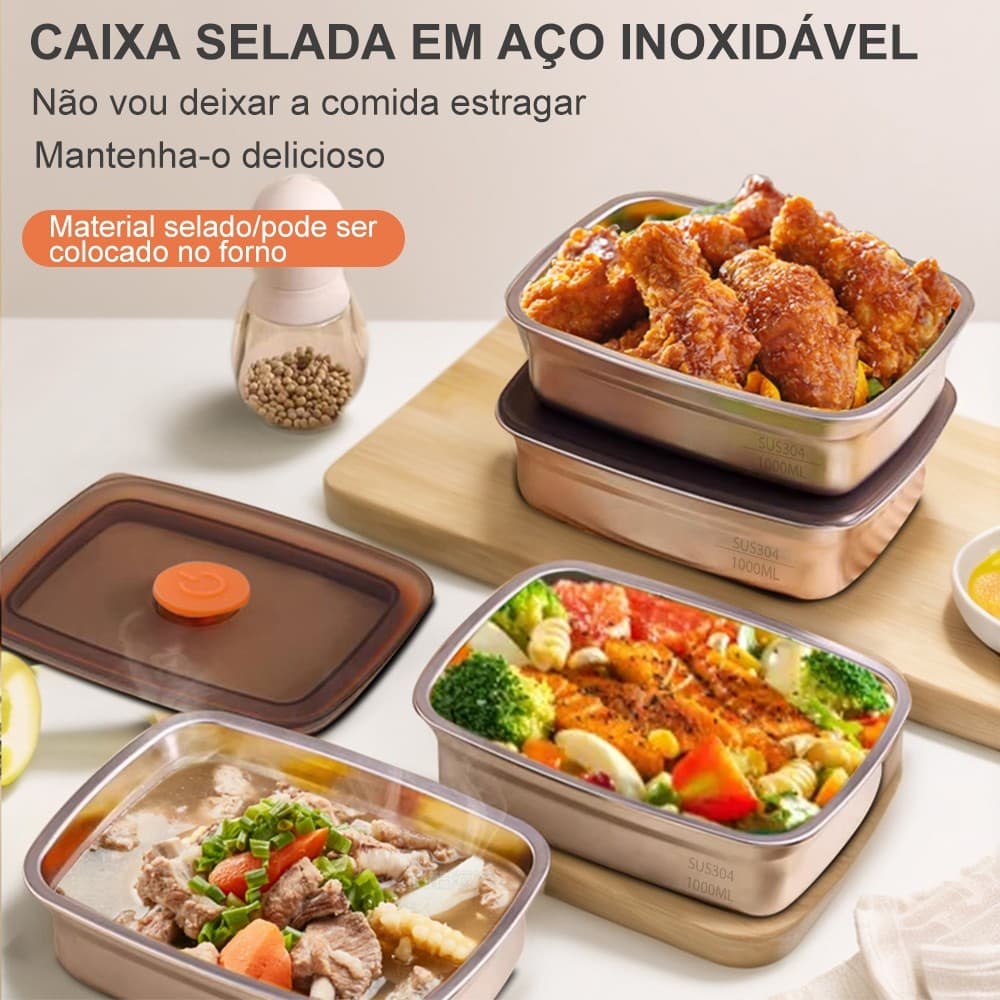Potes Tigelas Inox Alumínio Com Tampa Marmita Mantenha os alimentos Forno de microondas 1000/1500ML