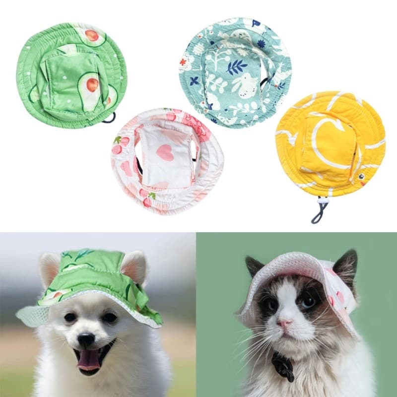 YU Filhote De Cachorro Balde Chapéu Com Furos Duplos Orelha Ao Ar Livre Sunbonnet Traje Cinto Usar Colorido Fotografia A