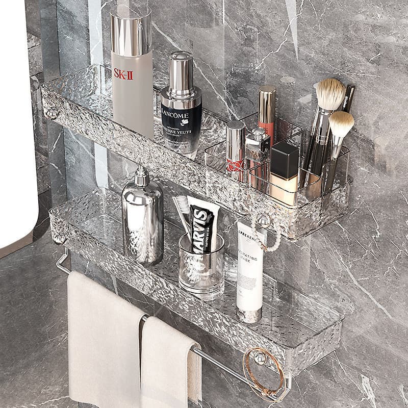 Prateleira Armazenamento Montada Na Parede Do Banheiro Com Barreira Elevada Para Artigos De Higiene Pessoal Cosméticos