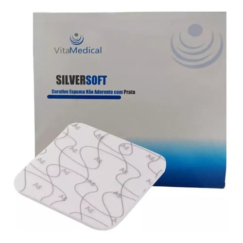 Curativo Espuma com prata Silversoft 10x10cm caixa com 5 unidades VitaMedical