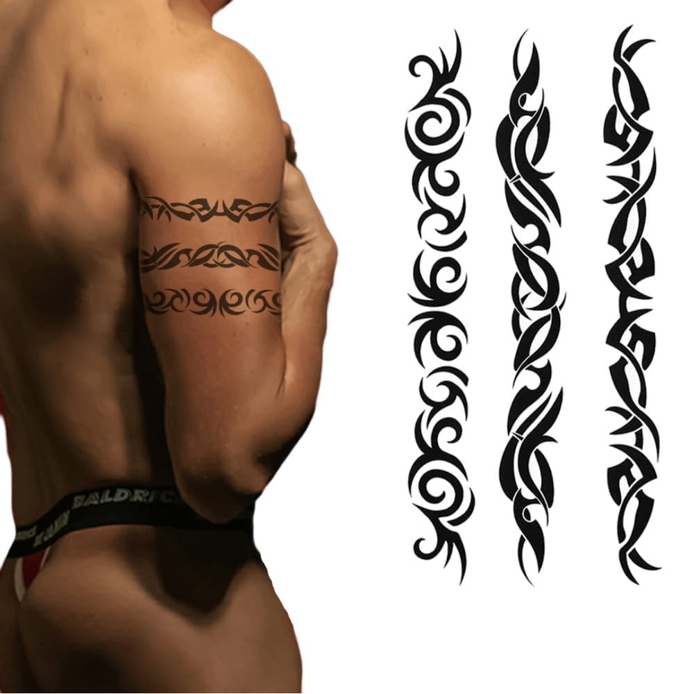 Tatuagem Temporária Realista Tribal 3 Faixas Estilosa Unissex 9x19cm