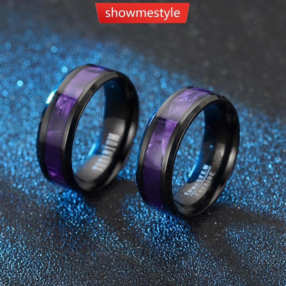 SMS 8mm Moda Anéis De Aço Titânio Incrustados Abalone Shell Aliança De Casamento Joias Pretas Para Mulheres Homens Clássico Casal Acessórios Unissex O7Z6