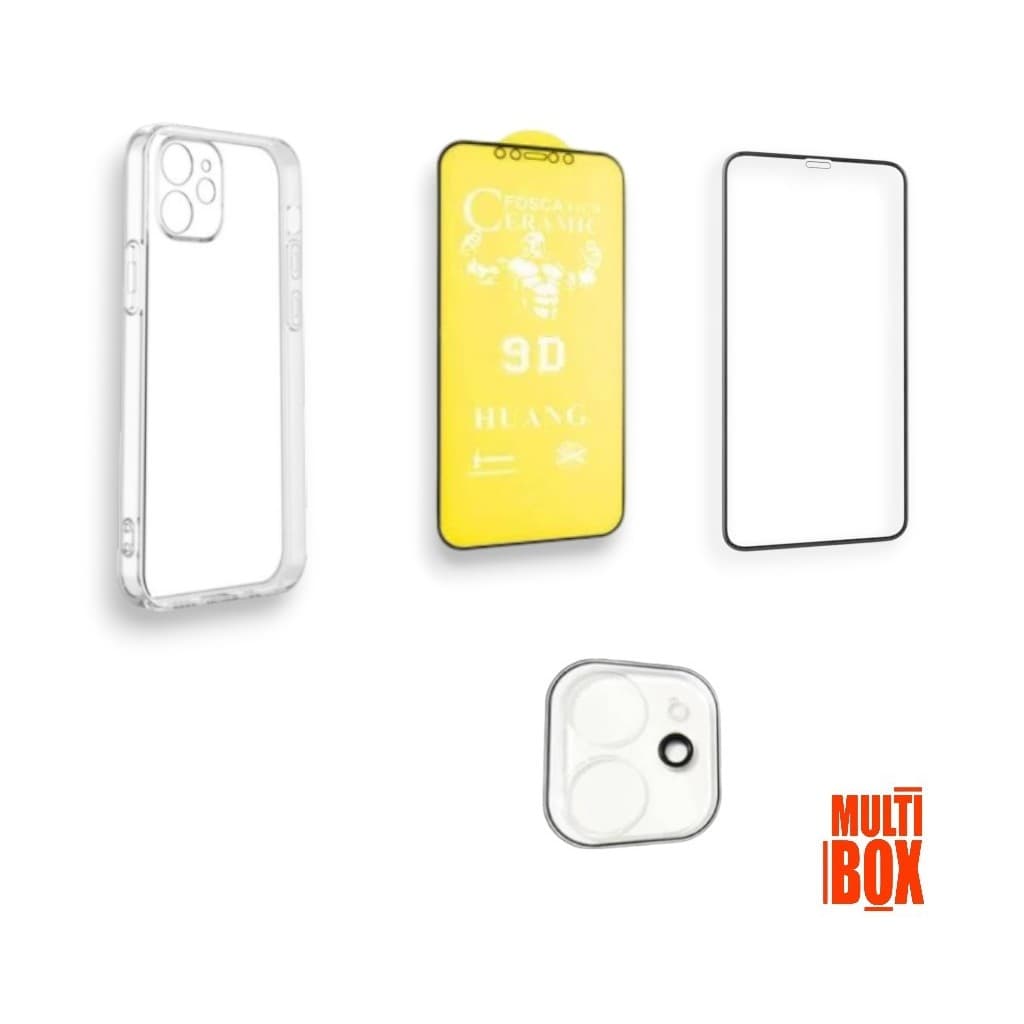 Kit 4 em 1: Película da Câmera, Película 3D de Vidro, Película Cerâmica Fosca E Capinha P/ Iphone 12