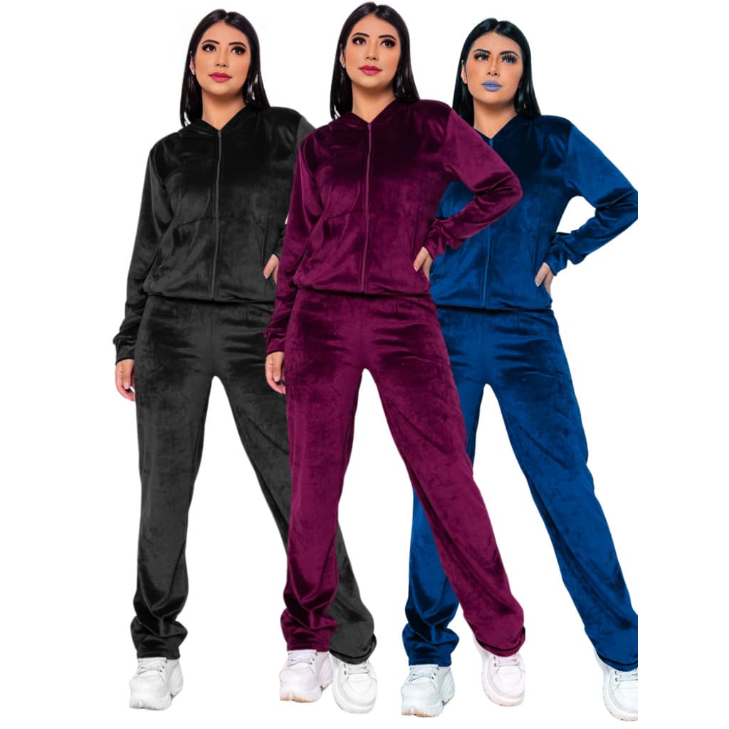 Conjunto Feminino Plush Veludo Calça E Blusa Agasalho Frio inverno