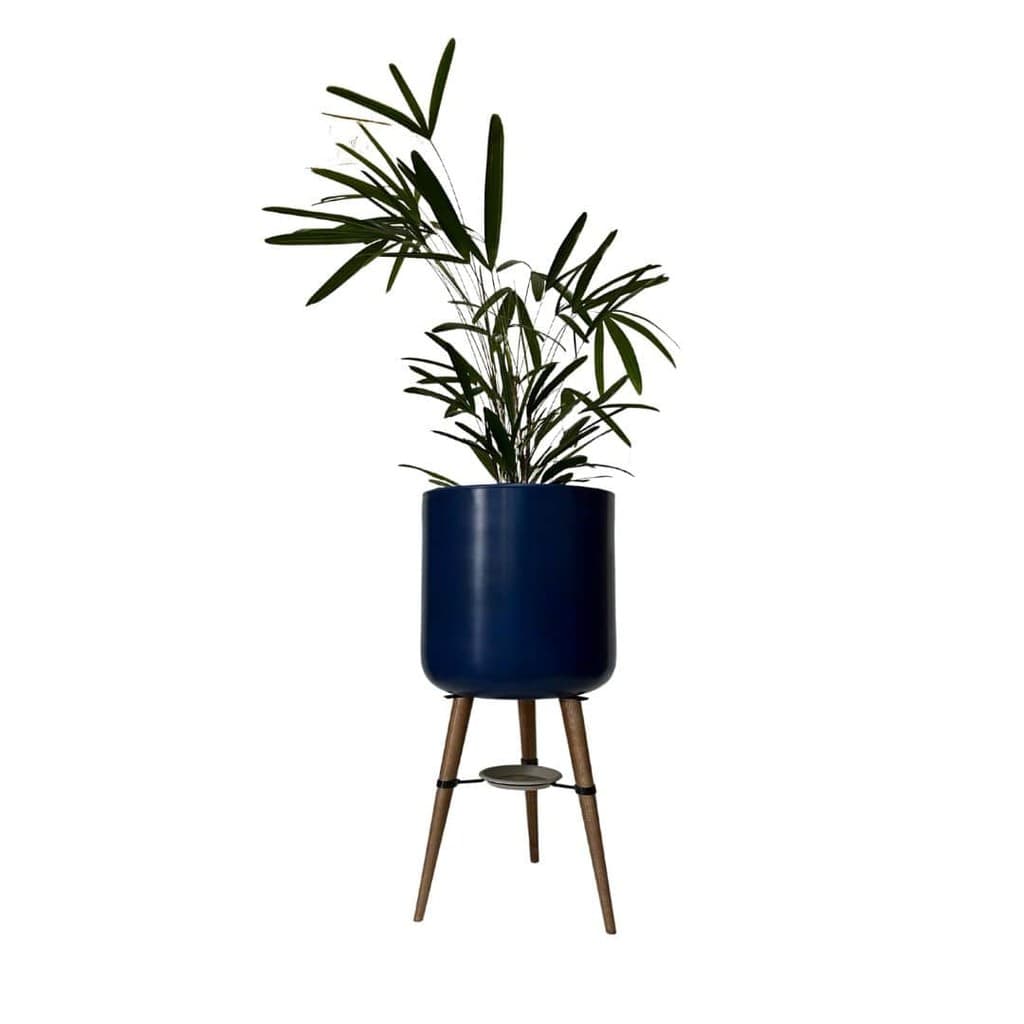 Vaso Cilindro para Plantas 33cm com Tripé de Madeira e Prato