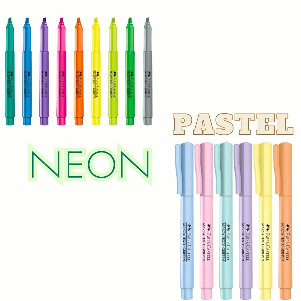 KIT 15 CANETA MARCA TEXTO FABER GRIFPEN 9 NEON+ 6 PASTEL