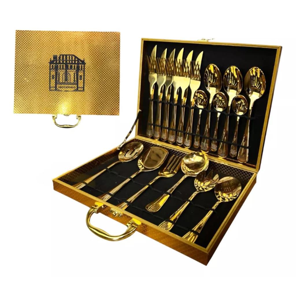 Faqueiro Luxo 30 Peças Dourado ou Prateado Garfo Colher E Faca Inox presente casamento Chá de Panela