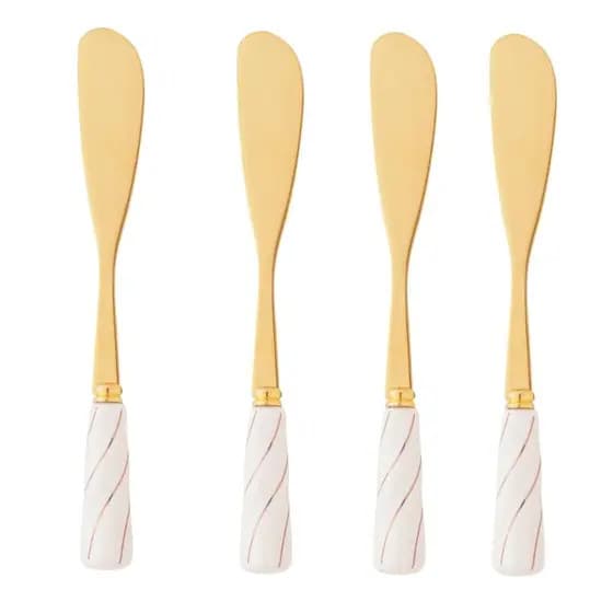 Cj 4 Espátulas de Aço Inox Dourado com Cabo de Cerâmica Branco Wolff 28894
