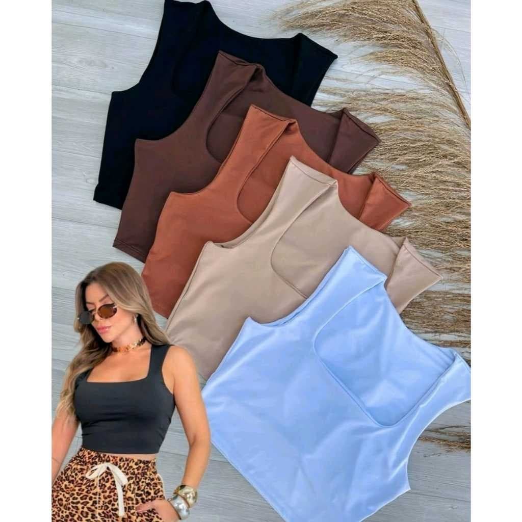 Cropped Regata Feminino Suplex Liso  Decote Quadrado Conforto & Estilo