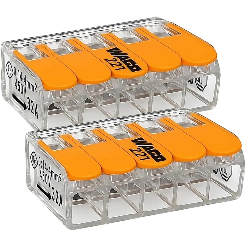 KIT COM 2 WAGO CONECTOR JUNÇÃO 5 FIOS - 0,5-6MM 41A 221-615