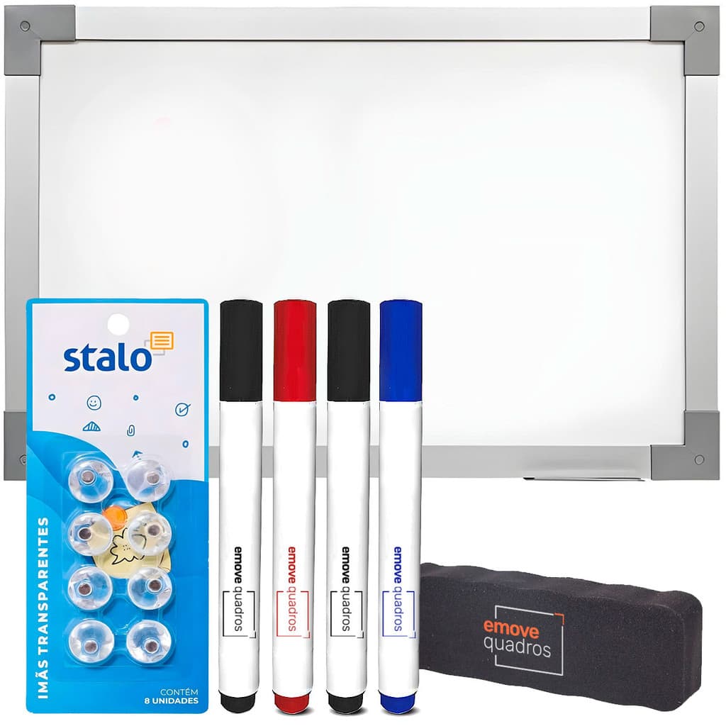 Lousa Branca 90x60 Magnética Quadro Branco Painel Fotos Soft Alumínio Com Kit Anotação + Imãs Transparente