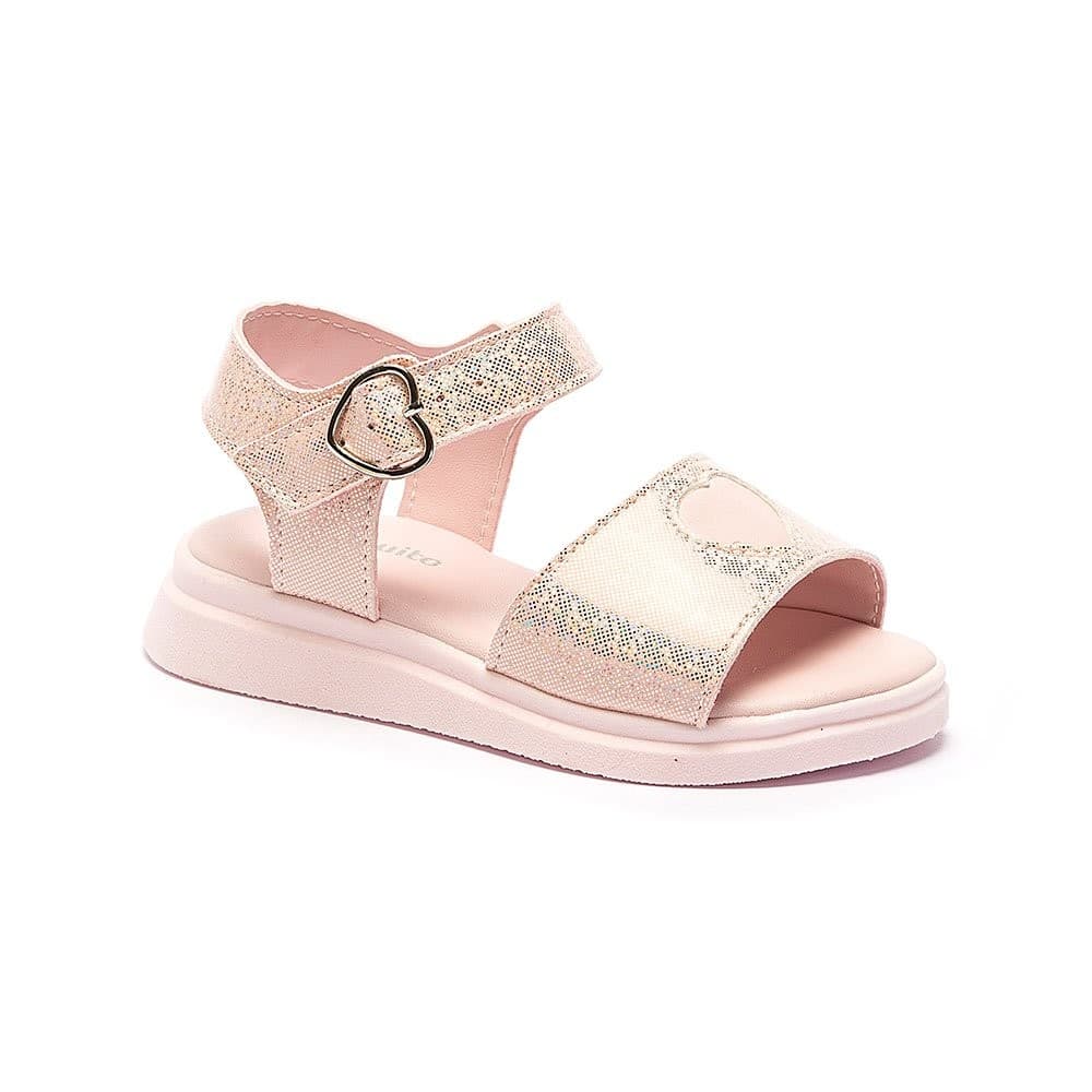 Sandália Infantil Menina Fivela Coração Brilho Papete Macia Antiderrapante 43103 Pequito