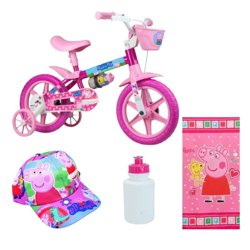 Bicicleta Peppa Pig Rosa Passeio - 4 itens