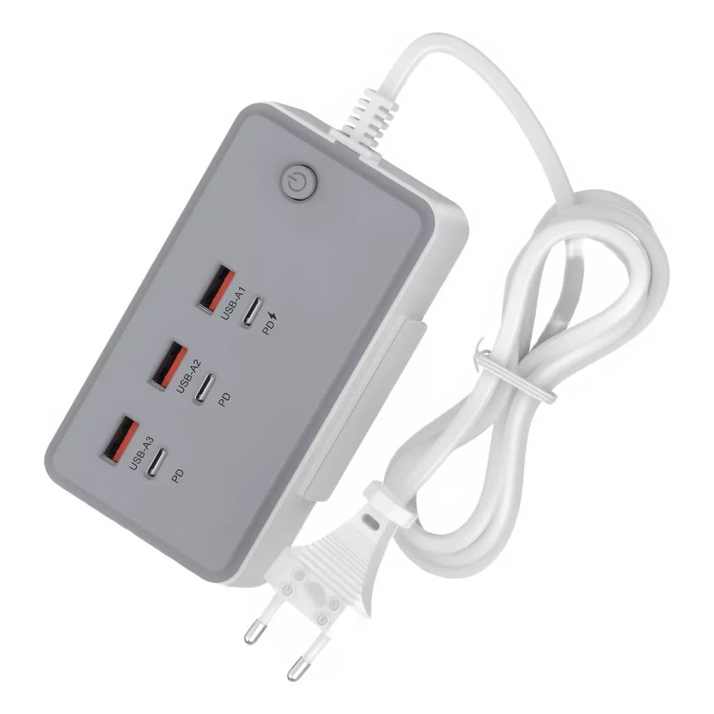 Extensão Carregador Turbo Celular Tomada 3usb + 3 Tipo-c 35w
