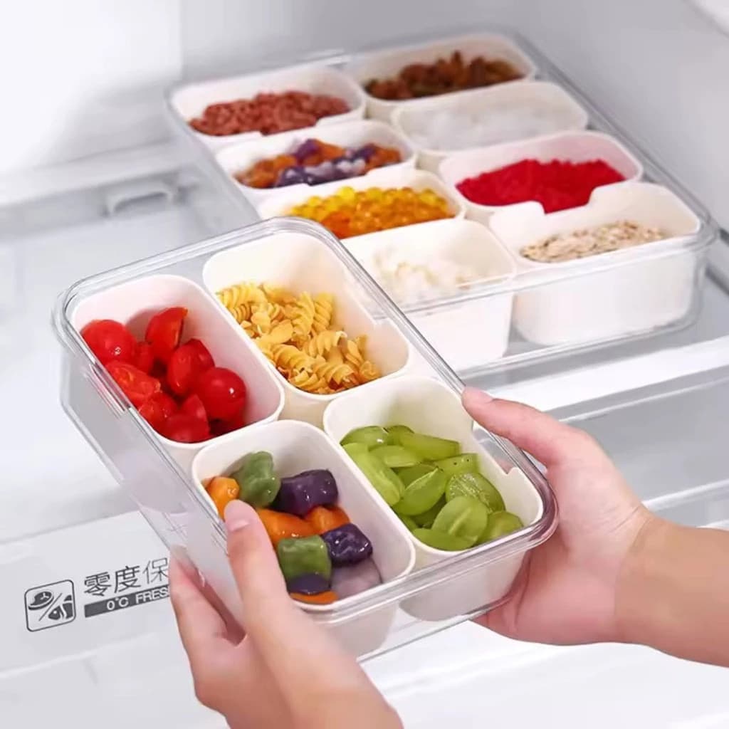 Cesto Organizador com Tampa e Divisórias conservação dos alimentos geladeira organizada Praticidade