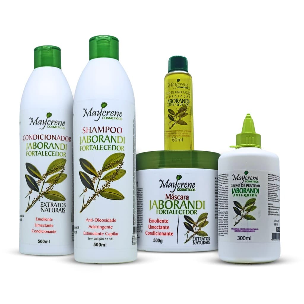 Kit Jaborandi Combate a Caspa e Seborreia 5 Produtos (Shamp, Cond, Másc, Creme, Óleo Umectante)
