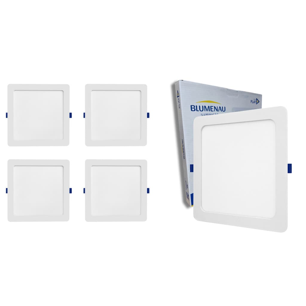Kit 4 Painel Plafon Led Quadrado Embutir 18w Play 6500k 4000k 3000k  Blumenau Iluminação