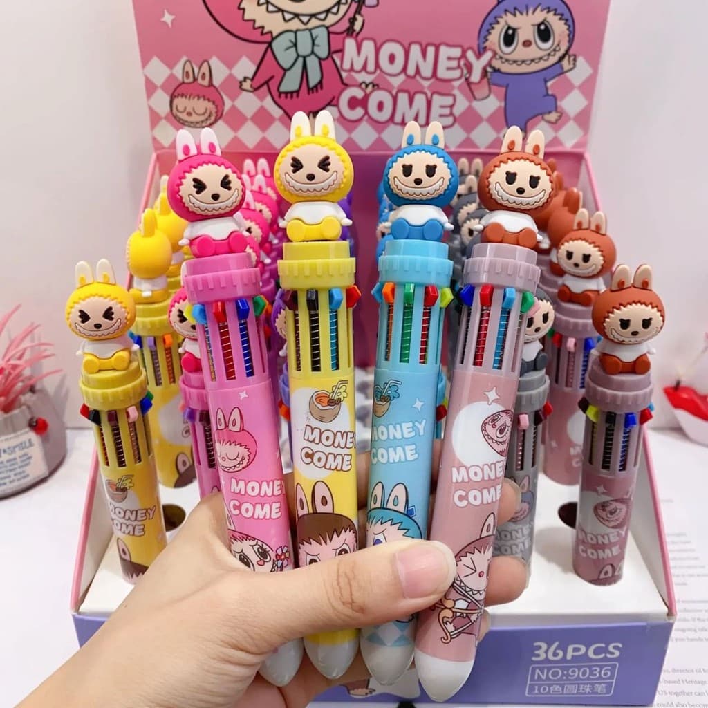 Caneta Labubú 10 Cores Multicolorida 0,7mm Kawaii Divertida Para Escola e Anotações
