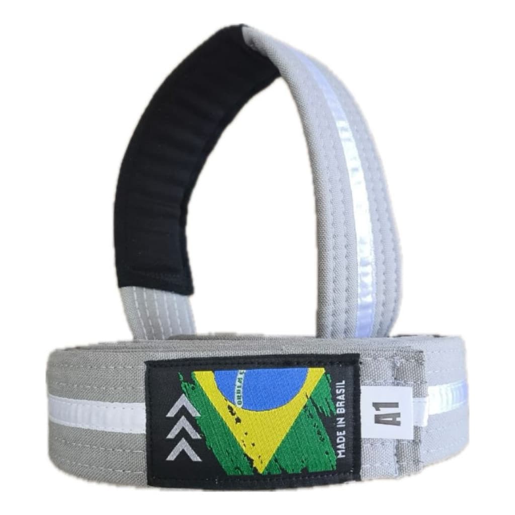 Faixa Jiu Jitsu Infantil Graduação Ponta Preta Fita Branca 6 Costuras Acabamento Profissional