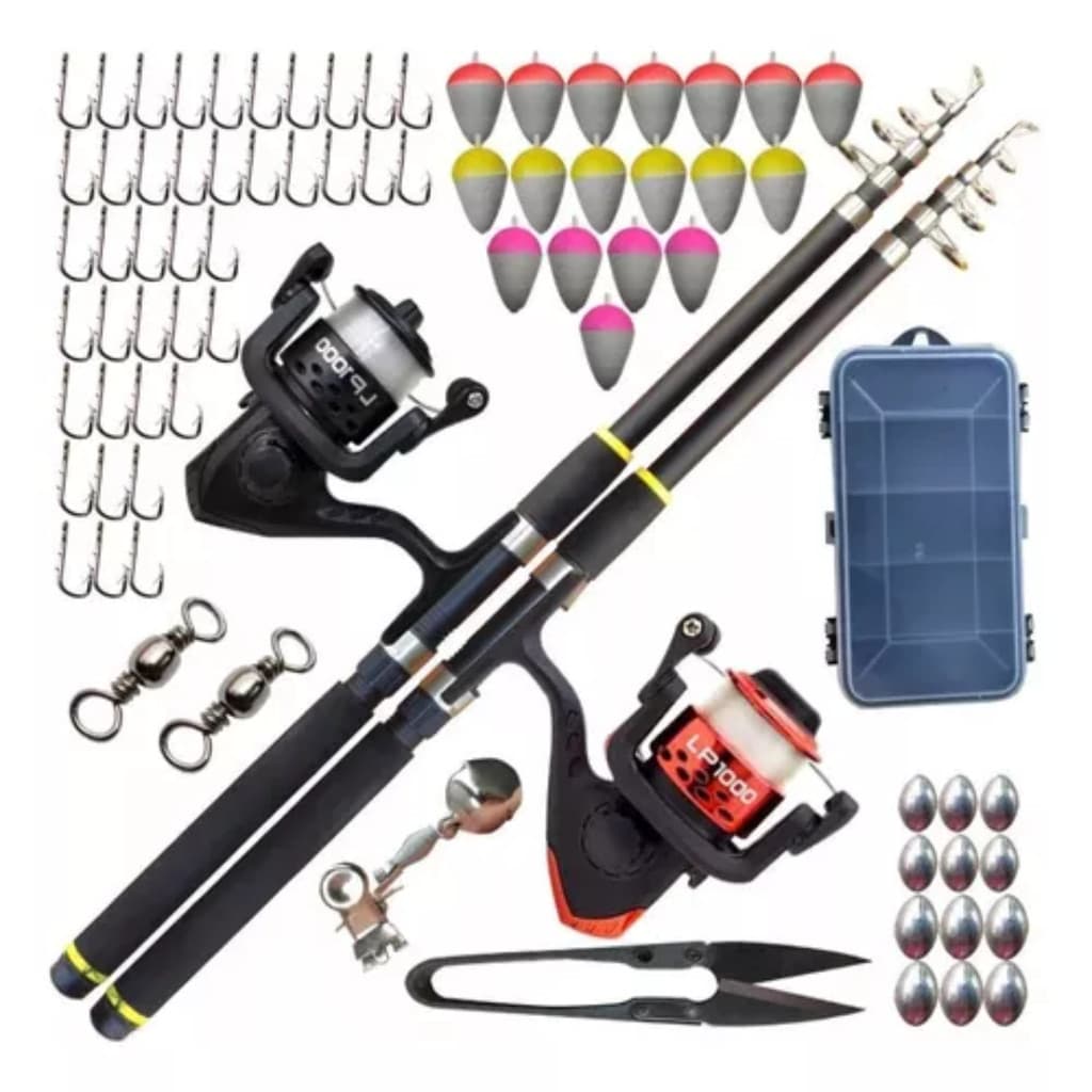 Kit Completo Pescaria com 2 Vara Telescópica de 2,40m + 2 Molinete de 1 rolamento