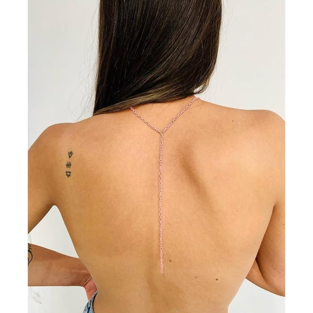Colares pintados coloridos choker modelo gravata Rosa chiclete