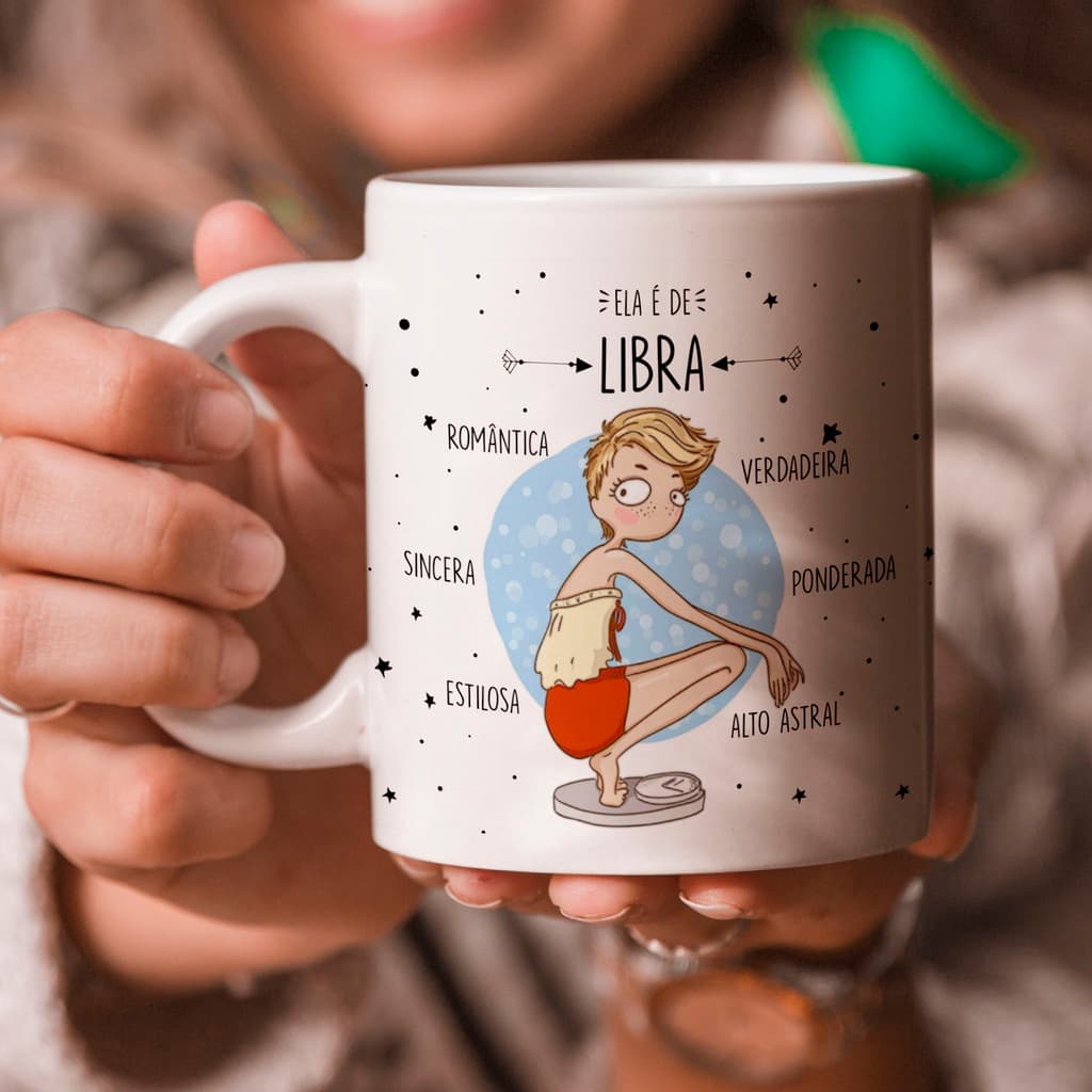 Caneca Personalizada Xicara Branca Grande Caneca de Porcelana Personalizada Signo H31 LIBRA