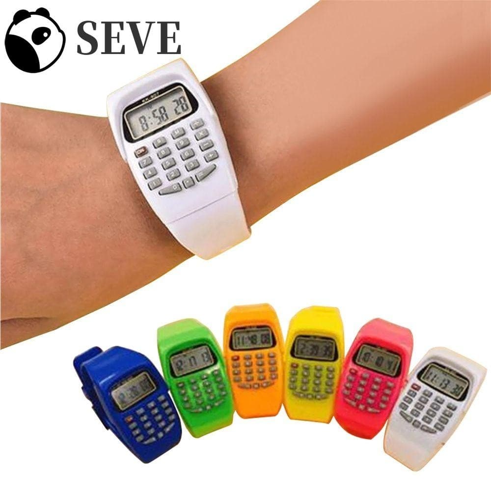SEVE Calculadora Eletrônica Unissex Tela LCD Clássico Relógio Infantil Moda De Pulso