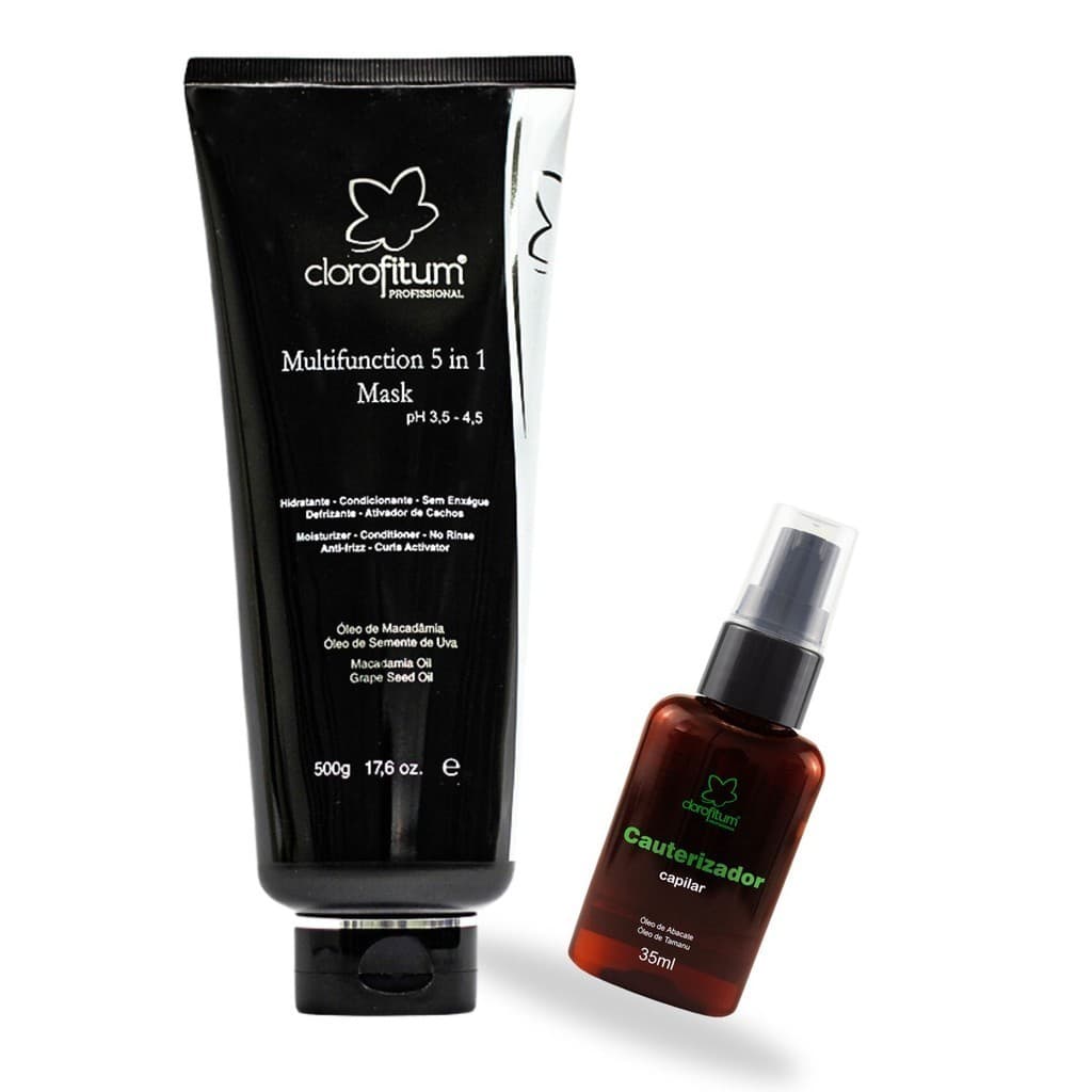 Creme Multifuncional 5 em 1 500g + Reparador de Pontas Profissinal Super Cheiroso 35ml Clorofitum