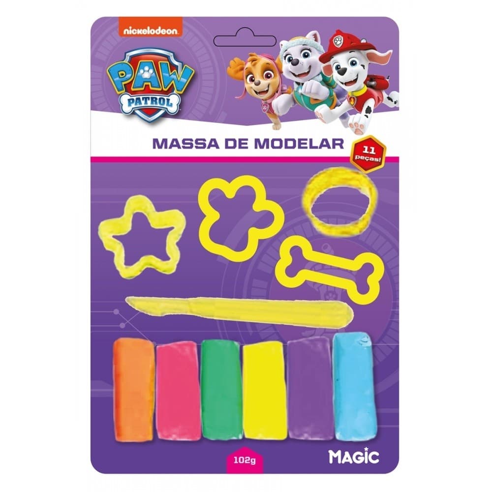Massa de modelar 6 cores 4 moldes 1 faquinha patrulha canina