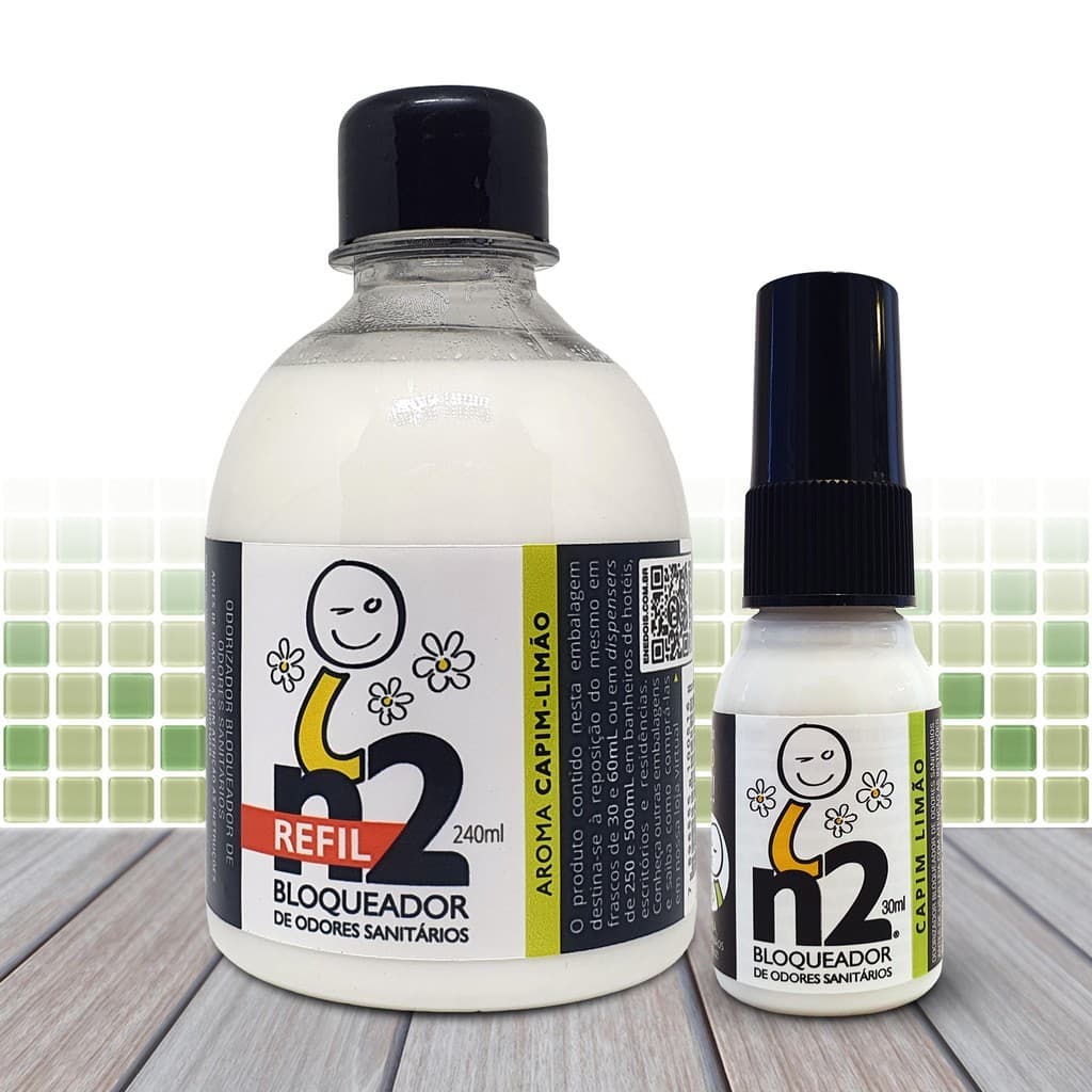Kit 270ml - n2:: Bloqueador de Odores Sanitários (240+30ml) - Capim-limão