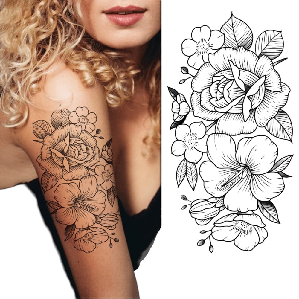 Tatuagem Temporária Feminina Jardim Florido Real Delicado 9x17cm