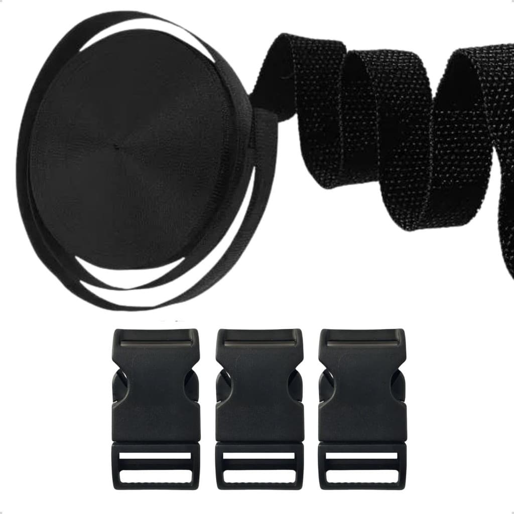 Kit Cinta CA 25mm X 10 Metros + 10 Fechos de Engate Rápido Preto