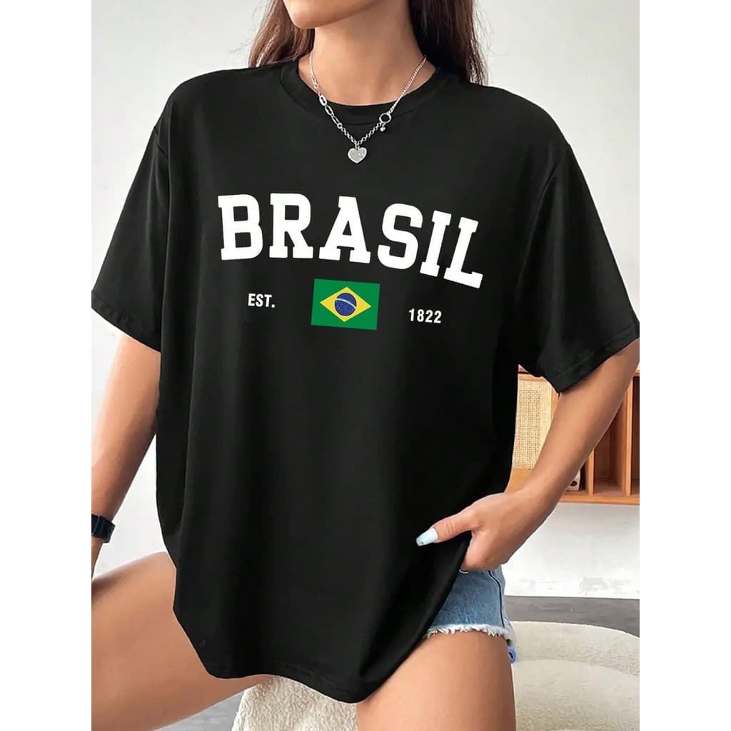 Camiseta Feminina Oversized BRASIL Blusa 100% algodão