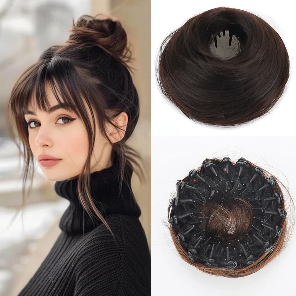 Clipe Sintético Em Extensões De Coque De Cabelo Bagunçado Mini Donut Updo Postiços Para Mulheres Meninas Ninho De Pássar