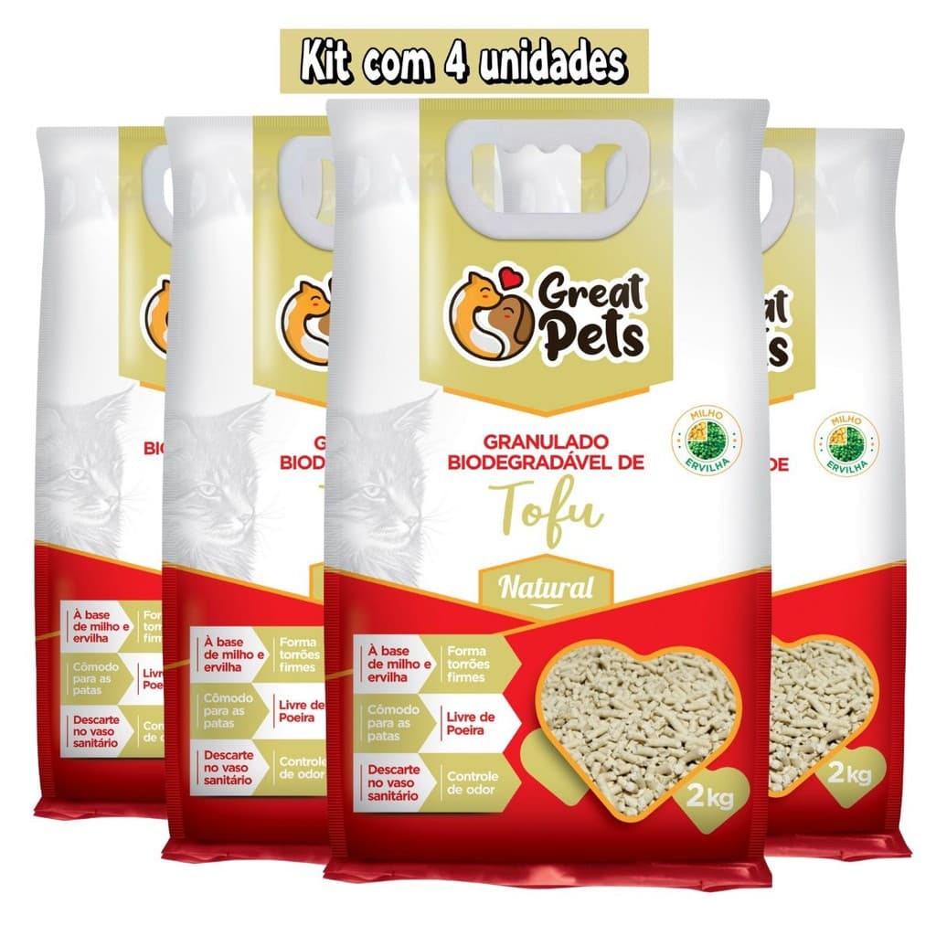 1/2/3/4 Areia Higiênica Granulado Biodegradável Tofu Natural para Gatos Great Pets Torrão Firme 2kg