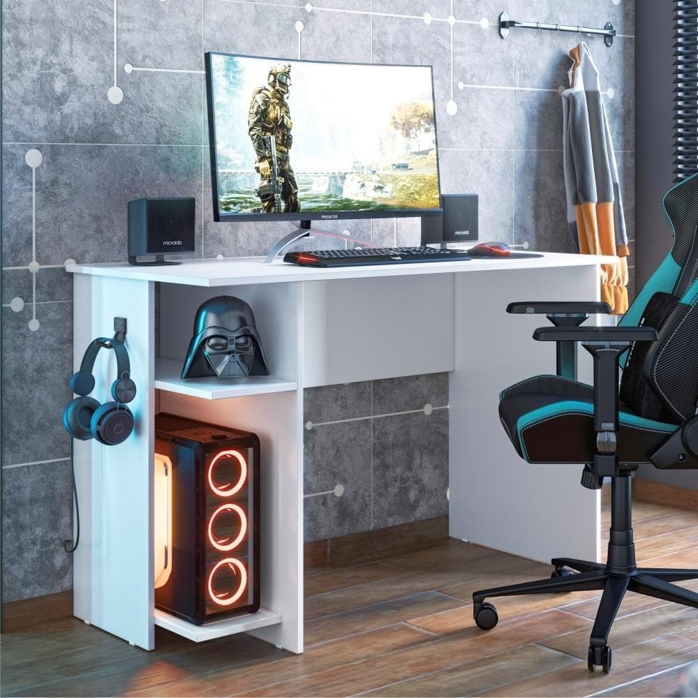 Mesa Gamer com Suporte de Fone Zalie Branco