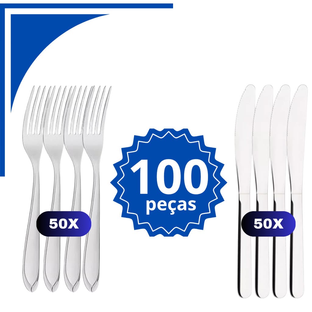 Jogo de Talheres Aço Inox de Garfo e Faca Mesa para Restaurante