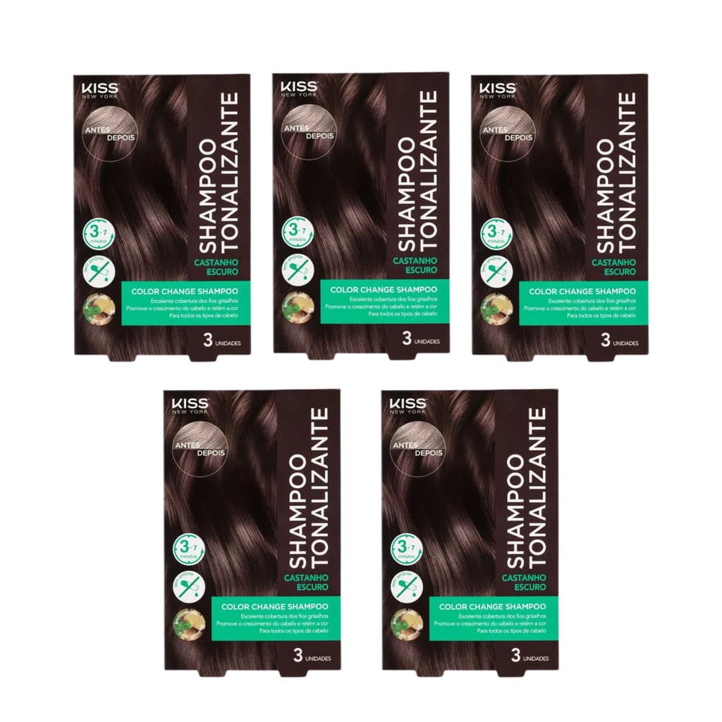 Kit 5 Caixas Shampoo Tonalizante Color Change Castanho Escuro - Kiss New York
