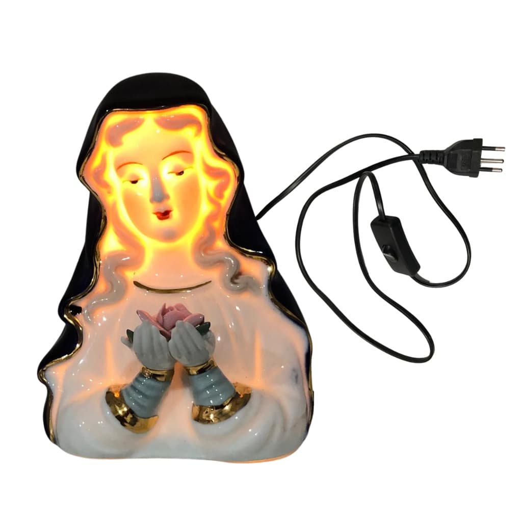 Abajur Luminária Nossa Senhora Porcelana Madona Rosa Mística