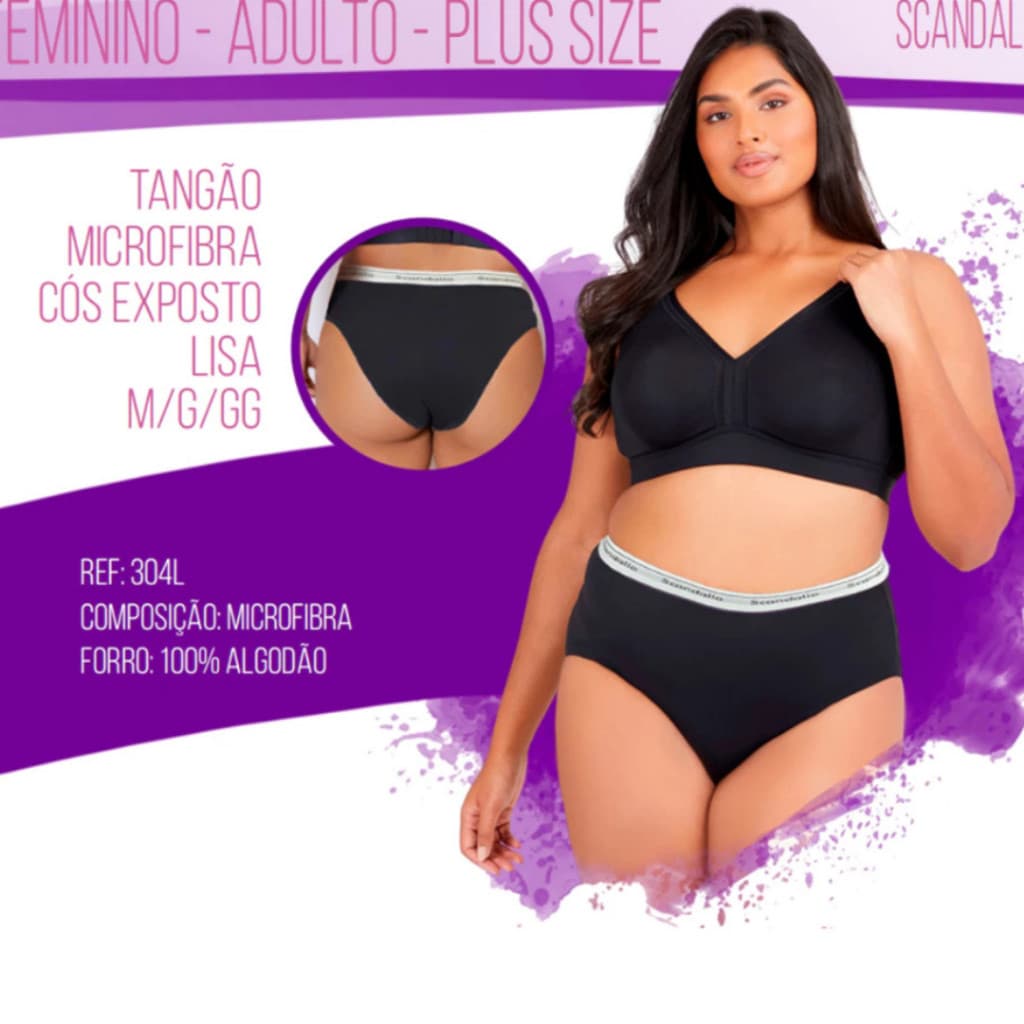 Kit 3 Calcinhas Tangão Confort Calçola Cós Exposto Lisa/Estampado Plus Size