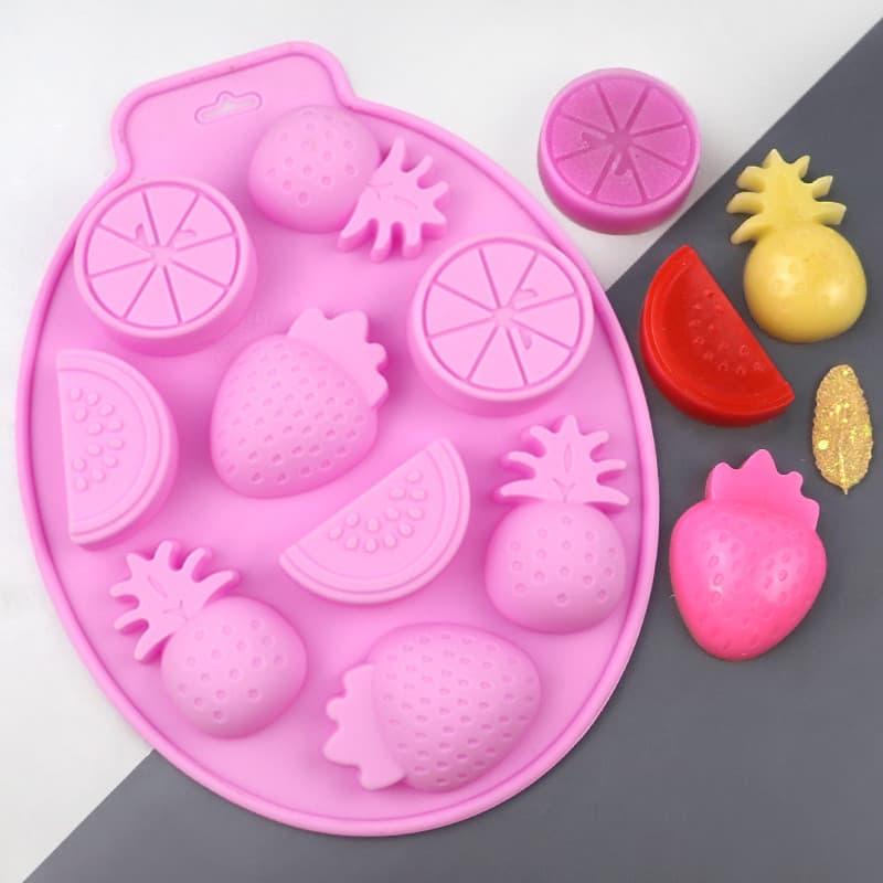 1pc Molde De silicone Em Forma De Fruta , Abacaxi , Limão , Melancia , Morango , chocolate , Cozimento De Doces , Bandej