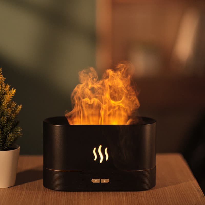 Umidificador de Chama com Difusor de Óleo Essencial e Luz LED Colorida de 7 Cores, Efeito de Chama