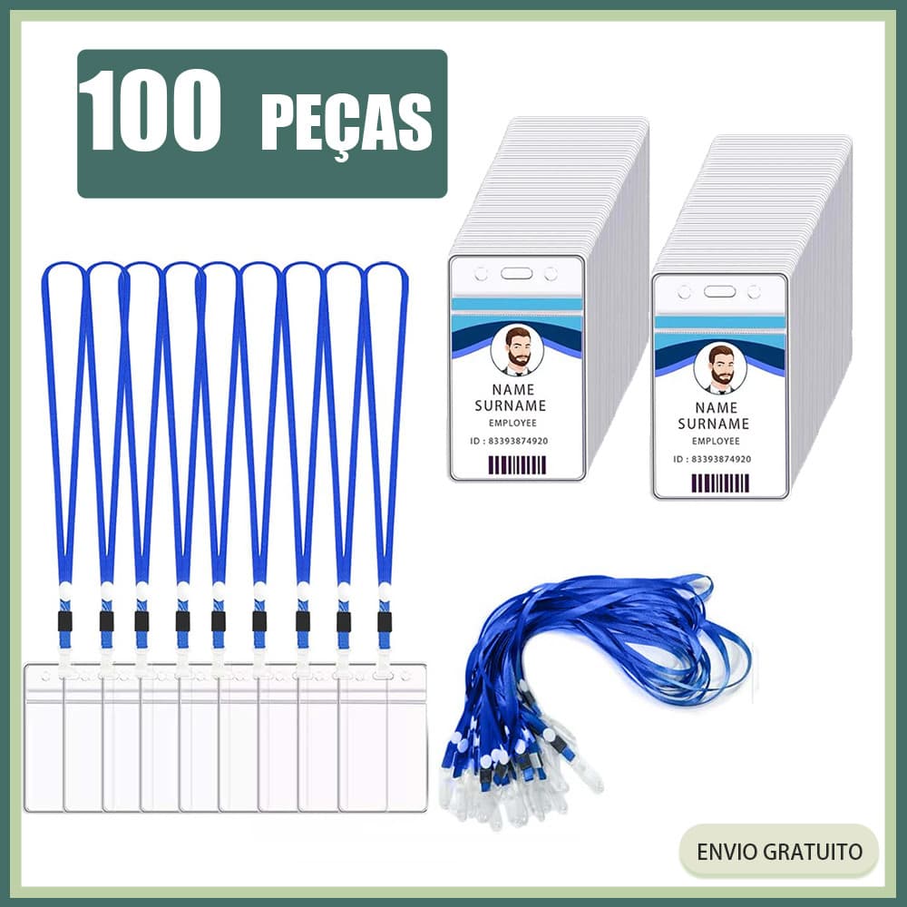 100x Crachá de funcionário Crachá de trabalho Crachá de convidado Vertical PVC transparente