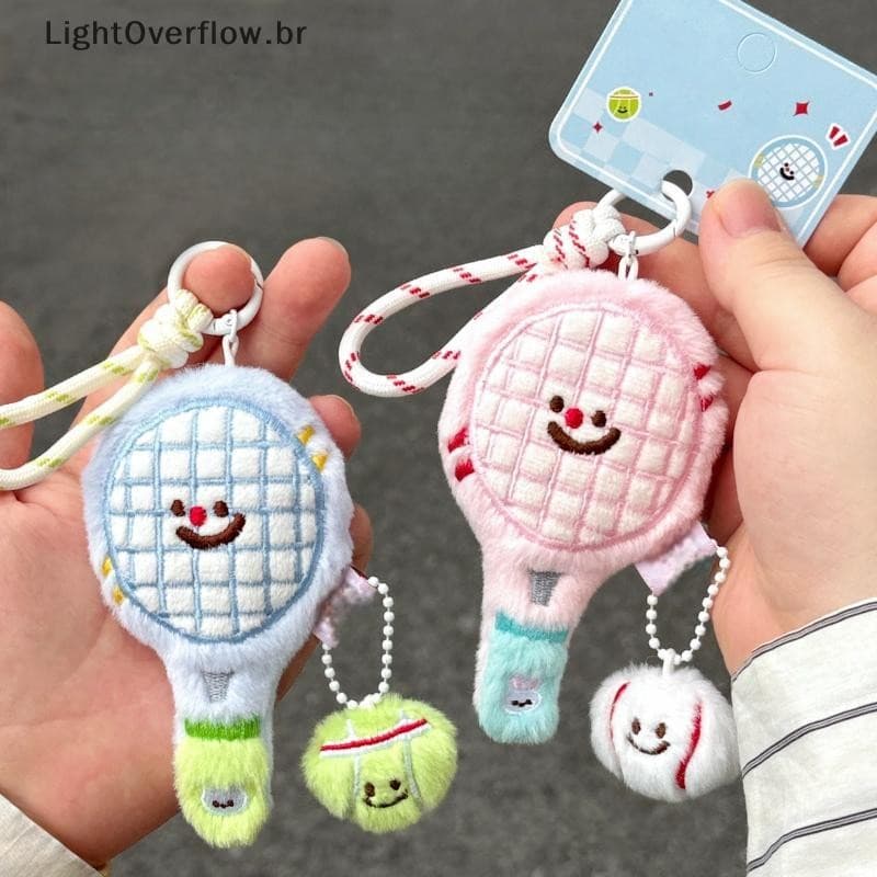 [LightOverflow] 1 Peça De Pelúcia Raquete De Tênis Boneca Saco Pingente Chaveiro Ornamentos Brinquedos Casal Amig
