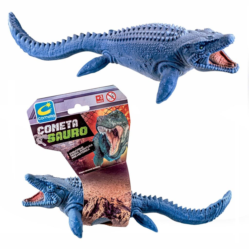Brinquedo Mosassauro 30 Cm Em Vinil Azul Cometa Sauro Realista Perfumado E Flexível