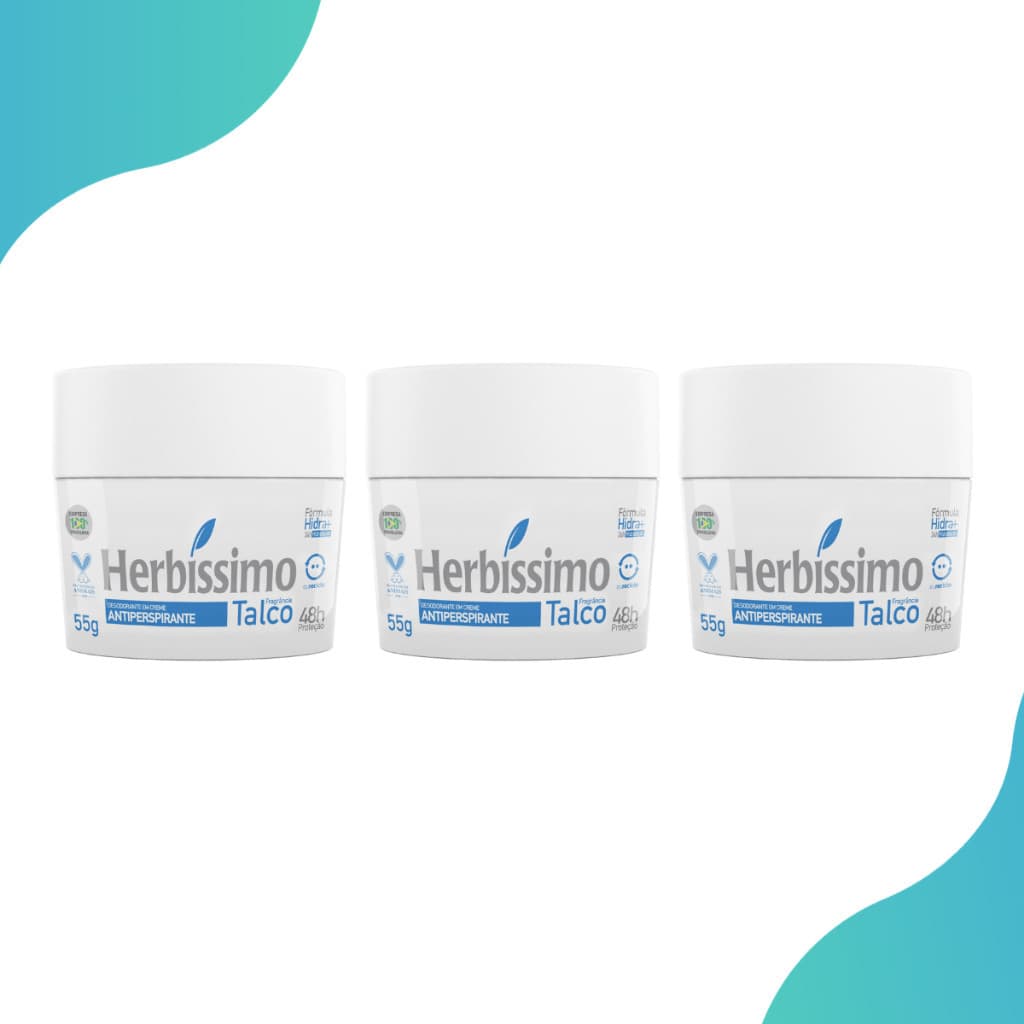 Kit 3 Desodorante antitranspirante em Creme Herbíssimo Talco 55g